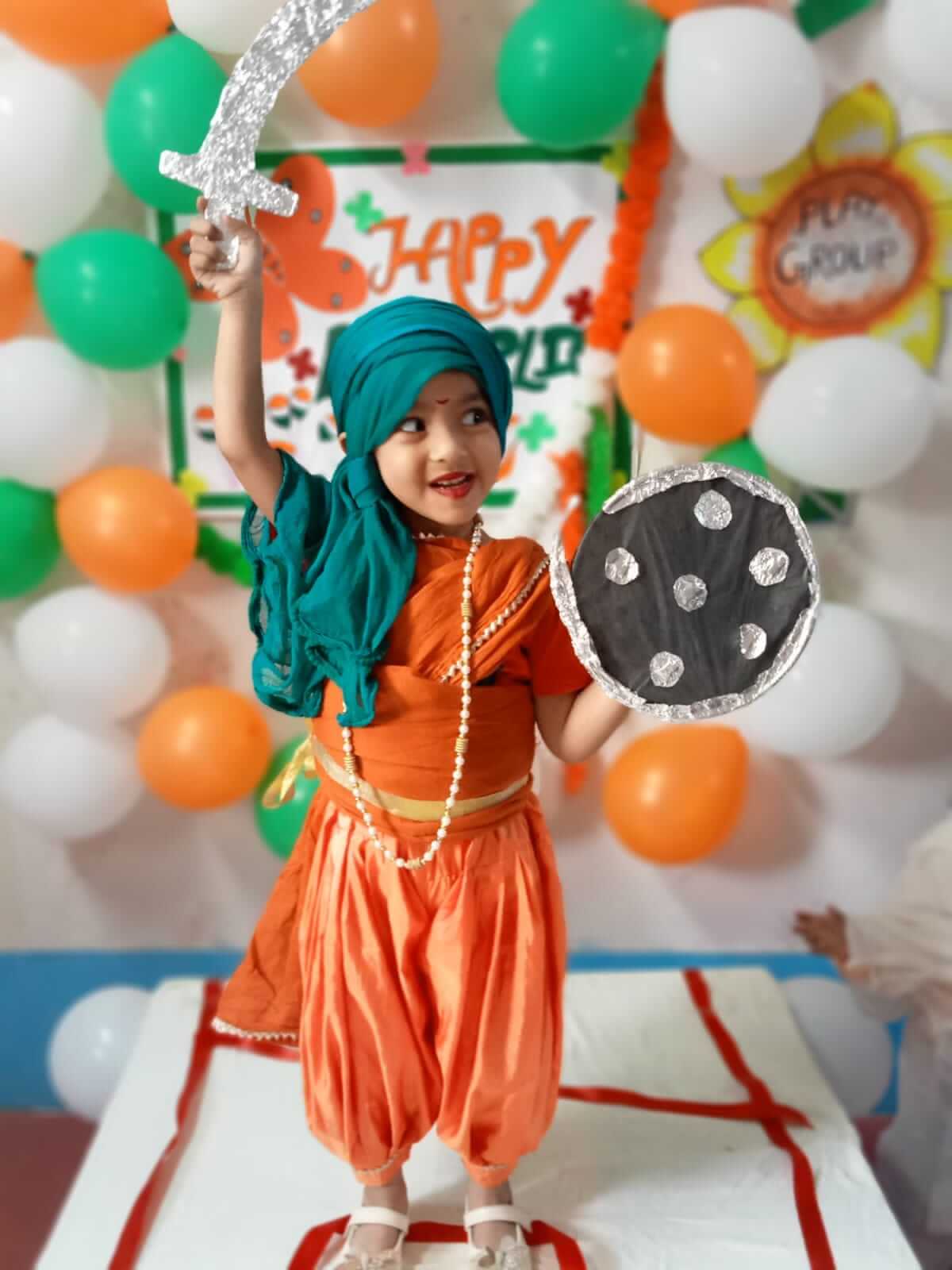 Students and teachers at Dr. Kamna's Gurukool Preschool celebrating Independence Day with patriotic fervor.