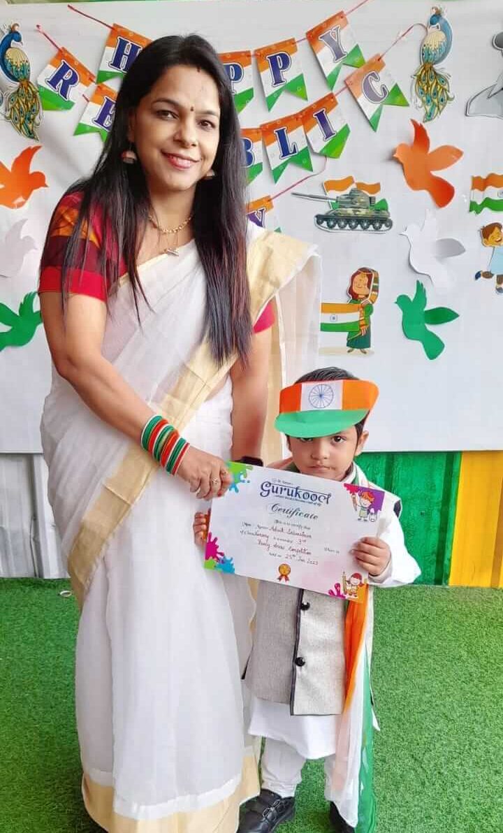 Students and teachers at Dr. Kamna's Gurukool Preschool celebrating Republic Day with patriotic fervor at Hinjawadi.